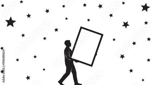 Silhouette of a person holding a blank picture frame