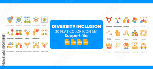 A collection of 30 flat icons related to diversity inclusion.