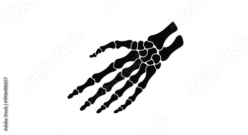 A stylized black silhouette of a human hand showcasing skeletal structure