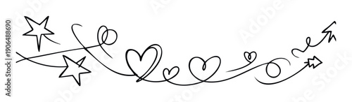 Hand drawn decorative line with stars hearts and an arrow perfect for adding a touch of romance or celebration to various digital or print projects