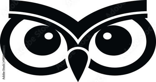 Stylized Owl Face Icon - Minimalist Black and White Vector Art