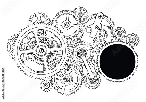 Intricate clockwork mechanism with various interconnected gears forming a complex mechanical system perfect for technology related presentations engineering diagrams or steampunk inspired