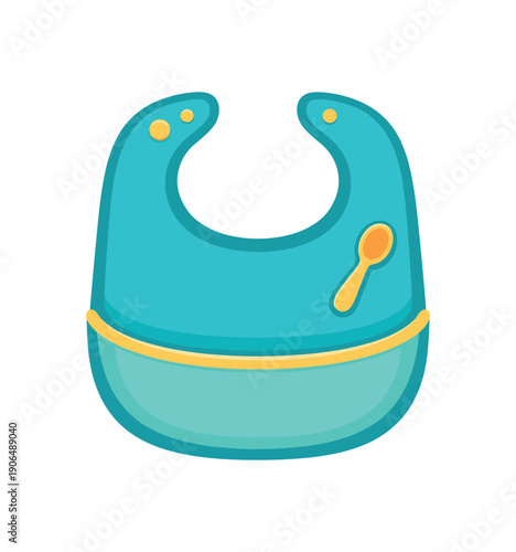 soft bib with crumb pocket and tiny spoon icon нагрудник детский товар clean shapes. colored flat icon vector illustration