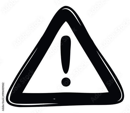 Roughly sketched black caution symbol featuring an exclamation point within a triangular frame, perfect for communicating immediate attention and critical updates for public notices.