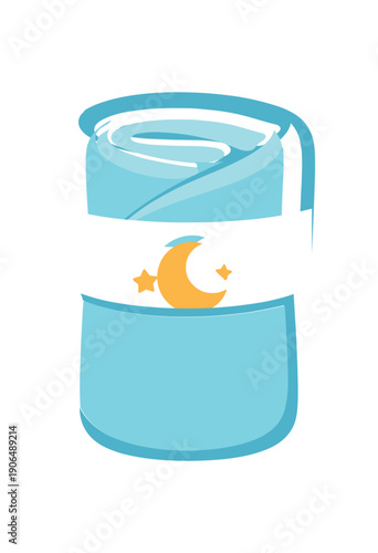 soft swaddle blanket rolled with tiny moon label пеленка для новорожденных clean shapes. colored flat icon vector illustration