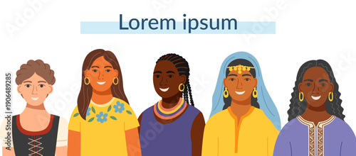 Women of different ethnicities isolated on white background2. Сonceptual banner. Vector illustration in a flat style.