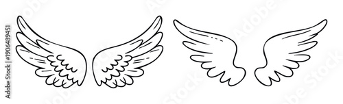 Outline doodle wings perfect for adding a whimsical and angelic touch to various creative designs, apparel, stationery, and decorative graphic needs.