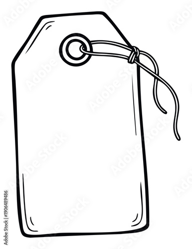 A simple minimalist blank white product price tag with a string loop provides clear space for custom information and branding for retail, sales, or gift labeling applications.