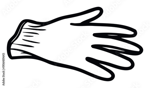 Simple hand drawn line art depicting a protective glove, ideal for healthcare safety awareness campaigns, hygiene education materials, and medical supply advertisements