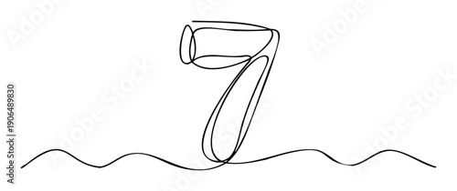 A single fluid stroke forms the elegant number seven with a rhythmic wave, perfect for modern sequential numbering and minimalist counting visuals.