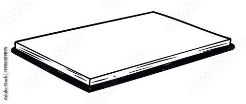 Minimalist black and white graphic drawing of a closed hardcover book with a shadow, perfect for educational materials, literary themes, or studyrelated presentations and projects.