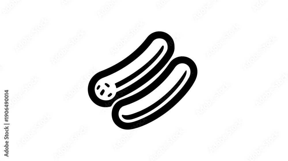 Obraz premium Minimalist black line icon of two breakfast sausages on white background