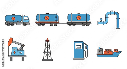 Collection of oil and gas industry icons and illustrations.