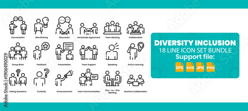 18 line bundle icons set about human interaction.