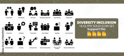 18 solid glyph bundle icons set about human interaction.