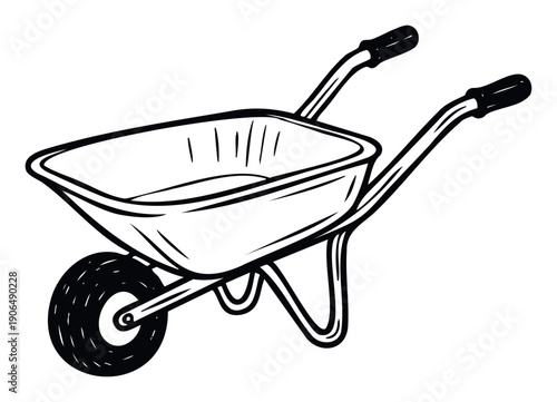 Classic utility wheelbarrow sketch perfect for gardening and construction themed content or home improvement website banners