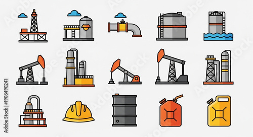 Collection of oil and gas industry icons and illustrations.