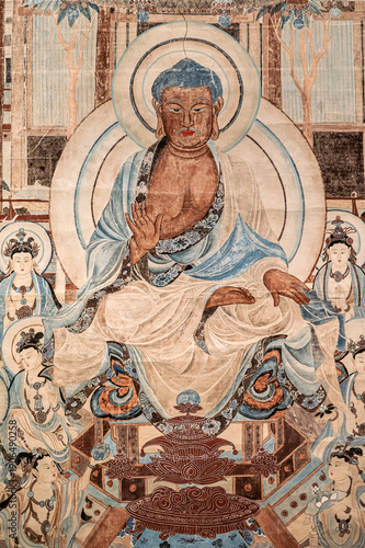 Ancient immortal murals in the Dunhuang Caves of China.
