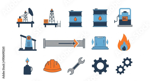 Collection of oil and gas industry icons and symbols.