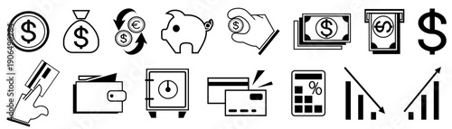 Finance set icons. Money and storage. Dollar.
