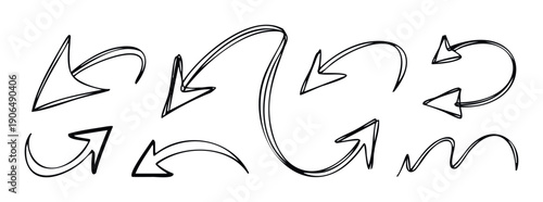 Collection of hand drawn sketchy arrows and wavy line elements for indicating direction, showing emphasis, or adding dynamic visual cues to various graphic communication projects