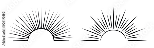 Abstract graphic representations of a rising sun or radiating lines suitable for business branding, corporate logos, emblem creation, and various print or digital media applications