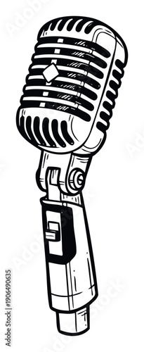 Iconic vintage microphone drawing perfect for music industry promotions, live event graphics, vocal performance advertisements, or audio recording studio branding materials.