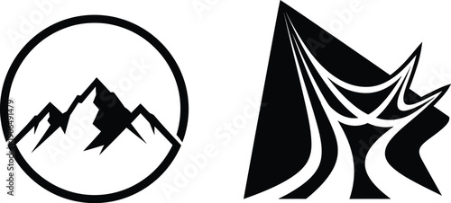 Mountain Peak in Circle Logo and Abstract Shape Vector Icons