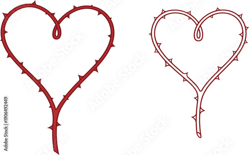 Two Red Heart Shapes with Thorns, Symbolic of Love's Pain or Difficulty