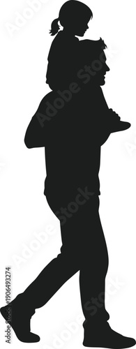 Dad Carrying Child on Shoulders Silhouette walking forward vector father girl