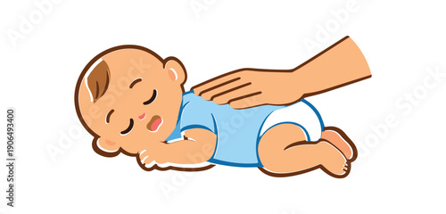 newborn lying on side briefly while parent supports back supervised position change clean shapes. colored flat icon vector illustration