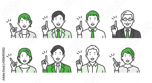 指をさす,ビジネス男女アバターアイコンセット