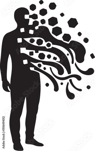 Silhouette of a man with abstract shapes and patterns