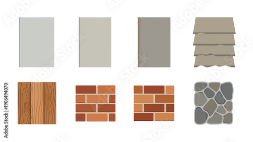 Explore a comprehensive collection of diverse construction and building materials samples, perfect for architectural visualization, home improvement projects, or educational resources.