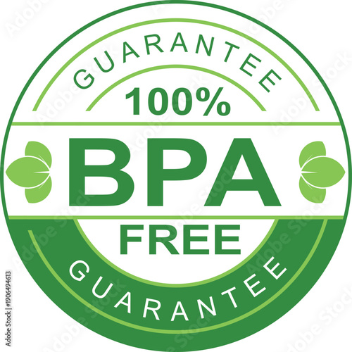 Label Bpa 100 percent free guarantee in flat vector illustration for logo, icon, badge. BPA bisphenol A for non toxic plastic product