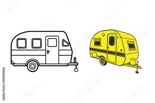 Vintage camper trailer designs line art illustrations