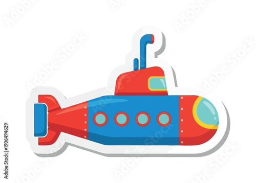 A colorful submarine with a periscope and portholes, perfect for childrens learning materials, educational games, or themed nursery decorations.