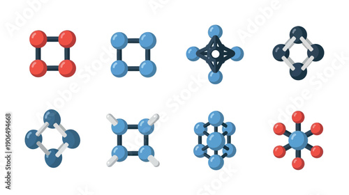 Diverse abstract molecular structures depicting interconnected atomic models for scientific research presentations and advanced chemistry education materials showcasing fundamental concepts