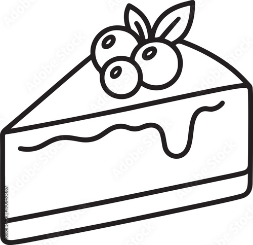 A slice of blueberry cheesecake topped with fresh blueberries and drizzled with sauce