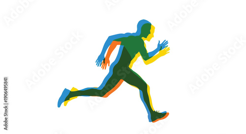 Abstract colorful silhouette of a running human figure against white