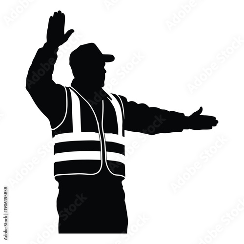 Silhouette of Traffic Controller Directing Traffic