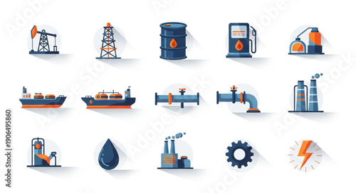 Collection of oil and gas industry icons and symbols.