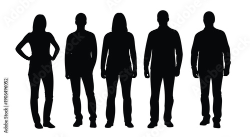 Silhouettes of Five Adults Standing Against White Background