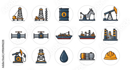 Collection of oil and gas industry icons and symbols.