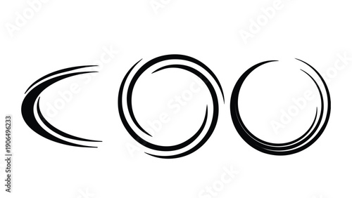 Abstract Circular Brush Stroke Rings Black Ink Design