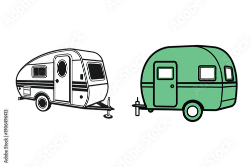 Vintage camper trailer designs line art illustrations
