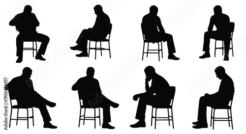 Silhouettes of Men Sitting on Chairs in Various Poses