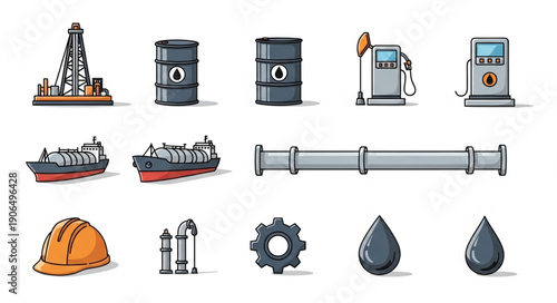 Collection of oil and gas industry icons and symbols.