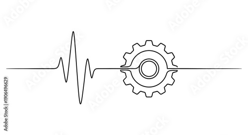A simple line drawing of a gear with a waveform intersecting it, symbolizing mechanical signal processing.