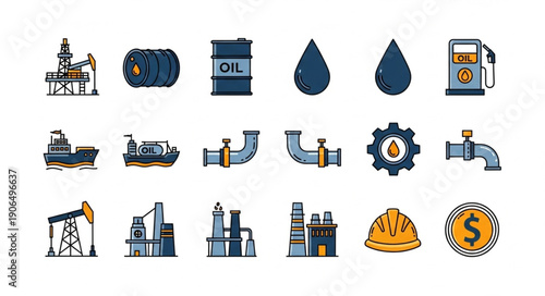 Collection of oil and gas industry icons and symbols.